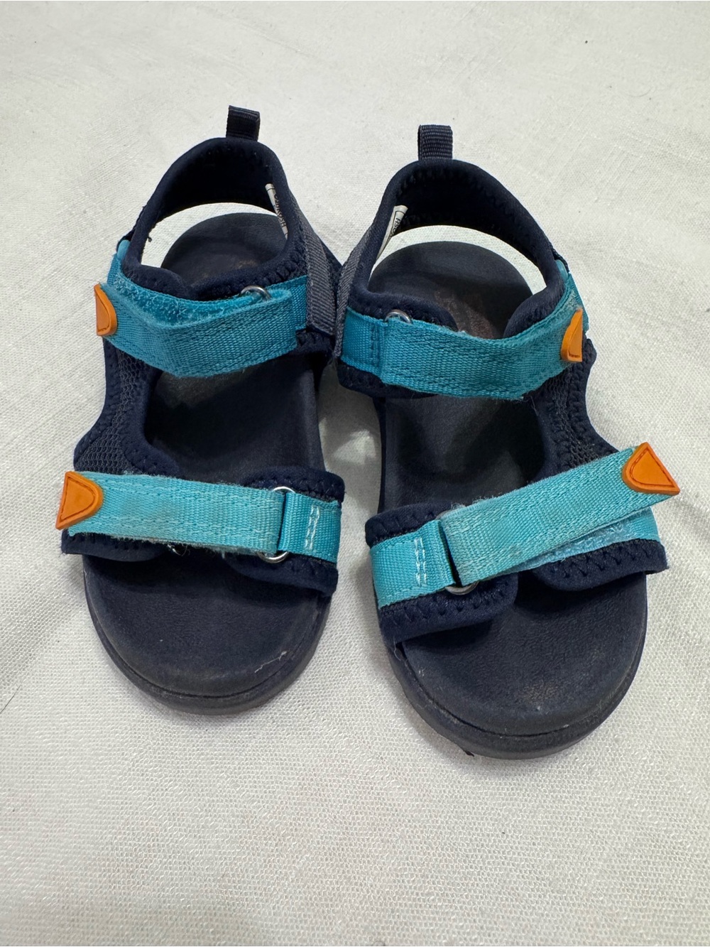 OshKosh B'gosh Navy and Teal Kids Sandals with Orange Tabs